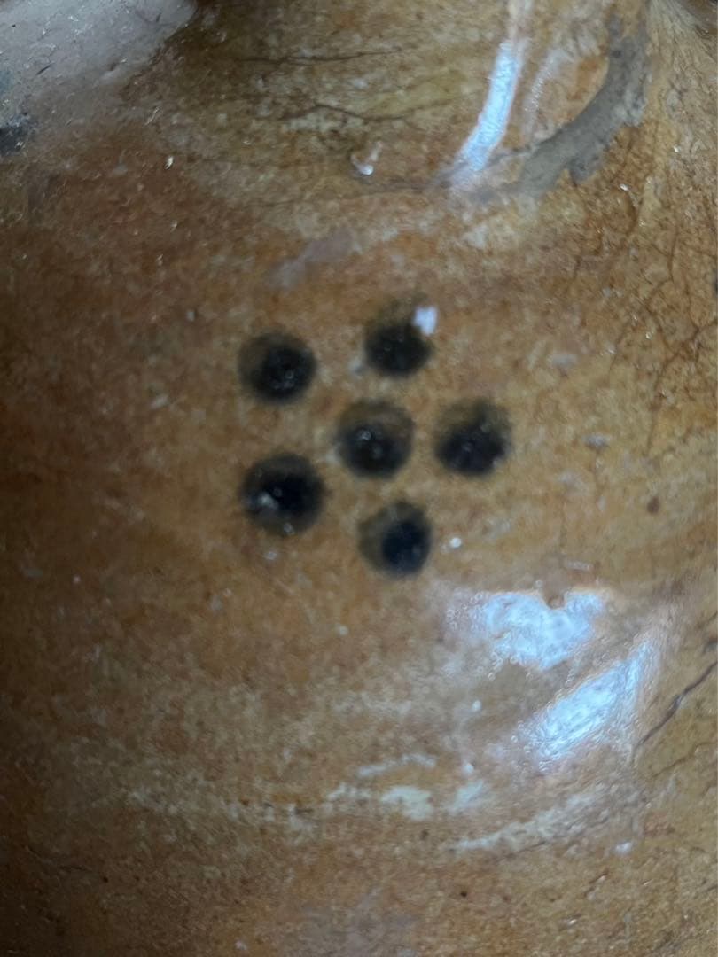 陶器製 古い徳利 黒い点模様