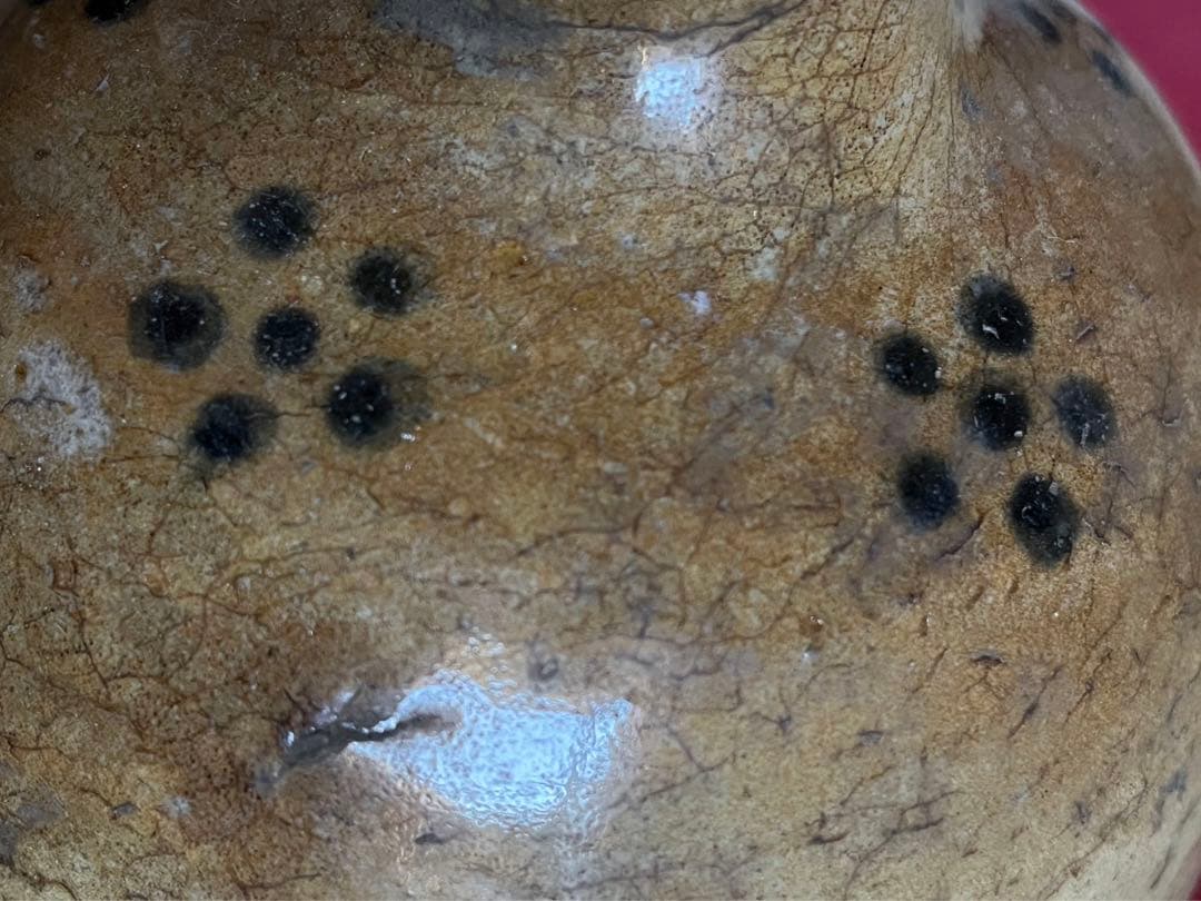 陶器製 古い徳利 黒い点模様