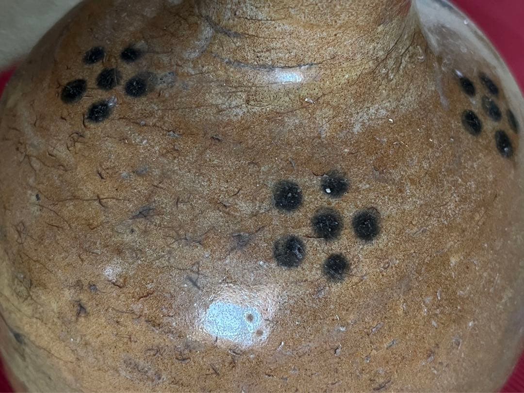 陶器製 古い徳利 黒い点模様