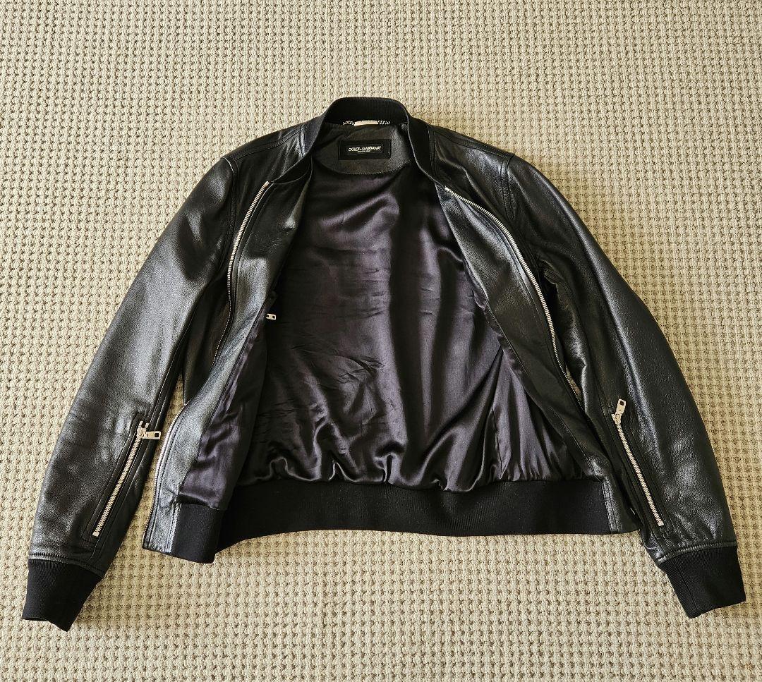 DOLCE&GABBANA ジップアップレザー ボンバージャケット 48