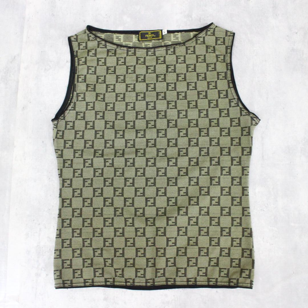 ◇FENDI ロゴパターン ノースリーブ 40 Lサイズ FF柄 ズッカ