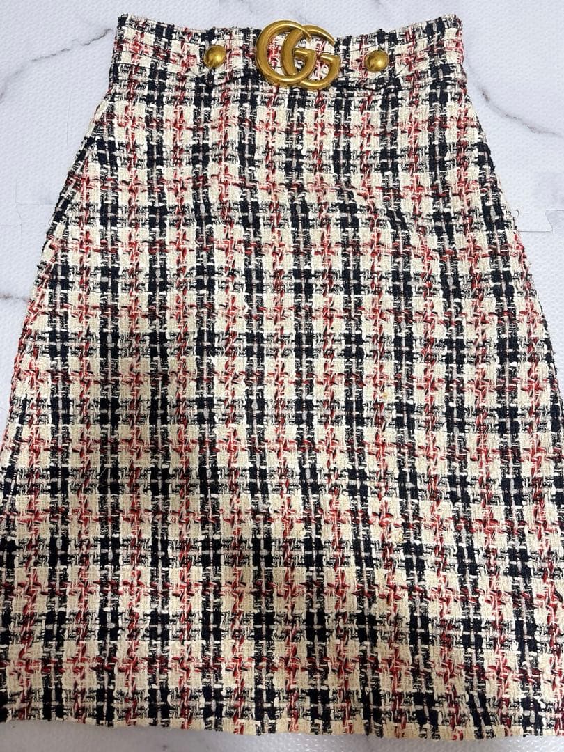 GUCCI ロゴマークチェックツイードスカート