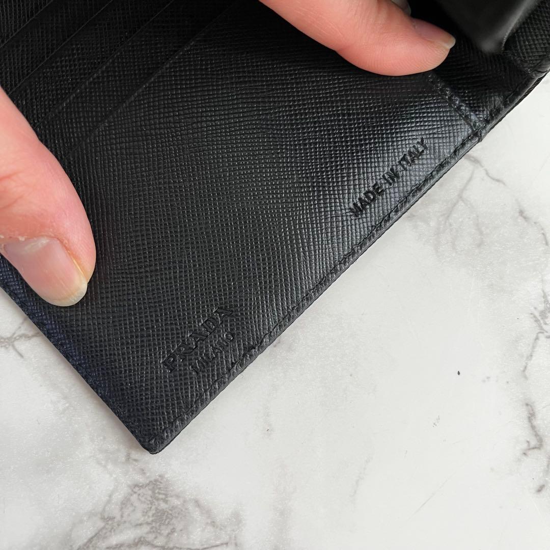 美品 PRADA プラダ テスート サフィアーノ レザー ミニ財布 三つ折り財布