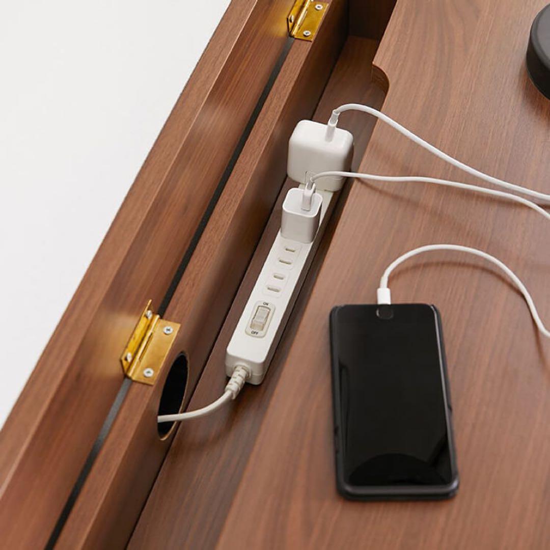 【LOWYA】木目調パソコンデスク 幅98 多目的　タップ収納 スチール