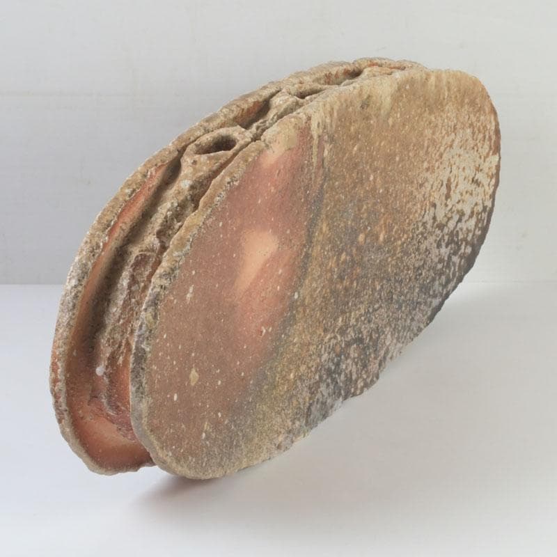 茶道具　信楽焼　奥田英山作　扁壷　花入　共布共箱　N　9811A