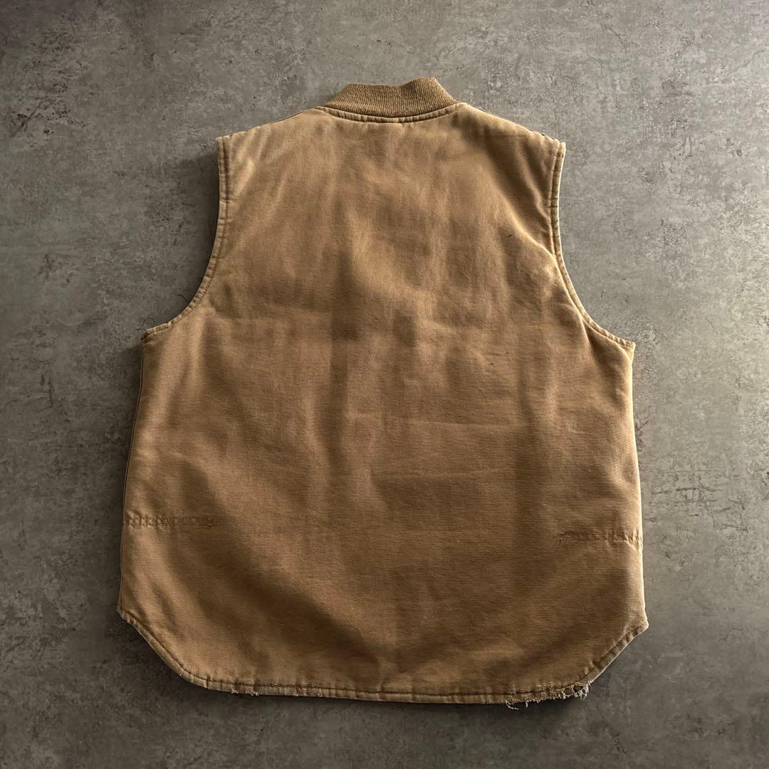 80's■USA製■carhartt 【L】ダックベスト 腰ゴム ベージュ