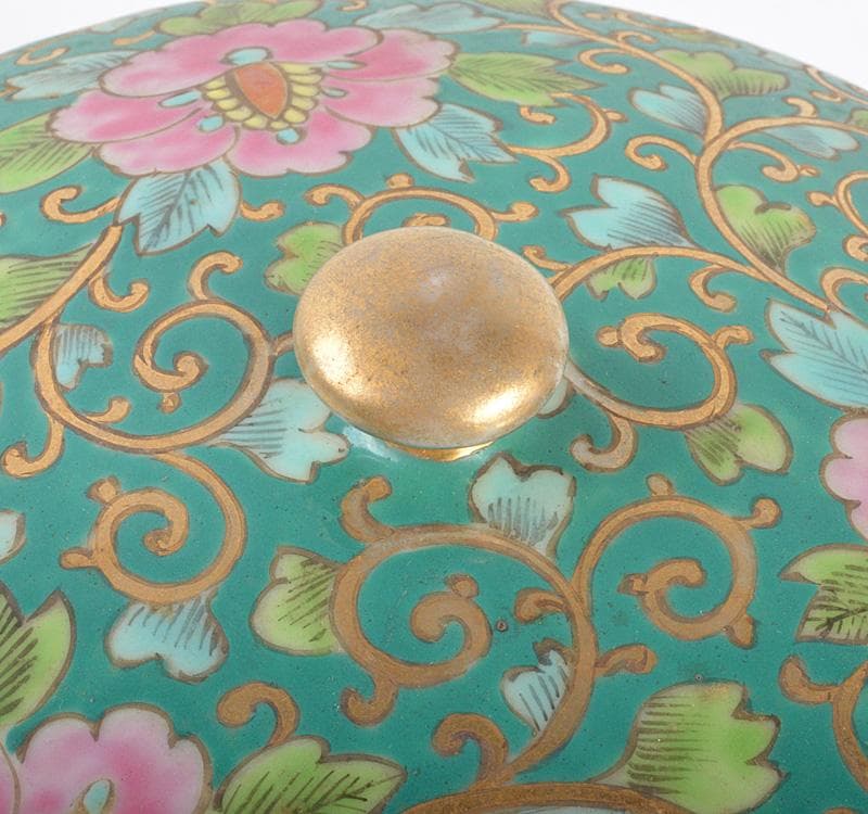 中国　新渡　粉彩　花唐草文　蓋物　菓子鉢　C　R4284