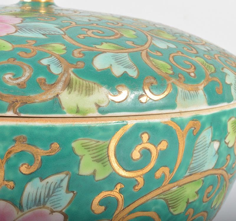 中国　新渡　粉彩　花唐草文　蓋物　菓子鉢　C　R4284