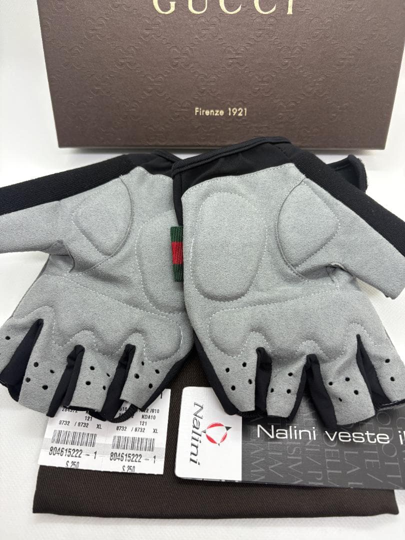 Gucci Bianchi 半指グローブ ブラック/グレー 新品 グッチ メンズ