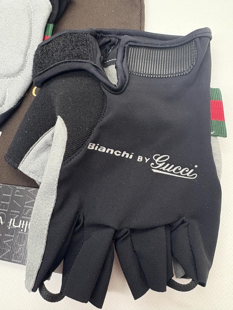 Gucci Bianchi 半指グローブ ブラック/グレー 新品 グッチ メンズ