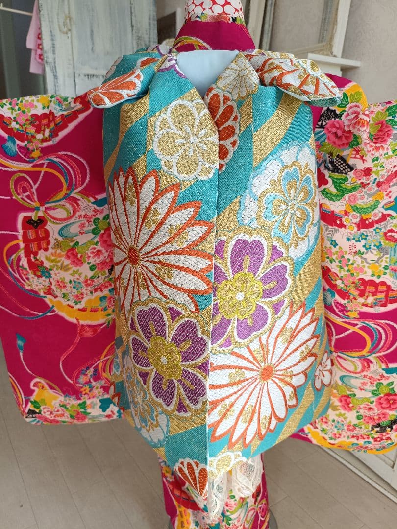 アンティークマゼンダピンクの着物にだらり帯☆七五三フルセット