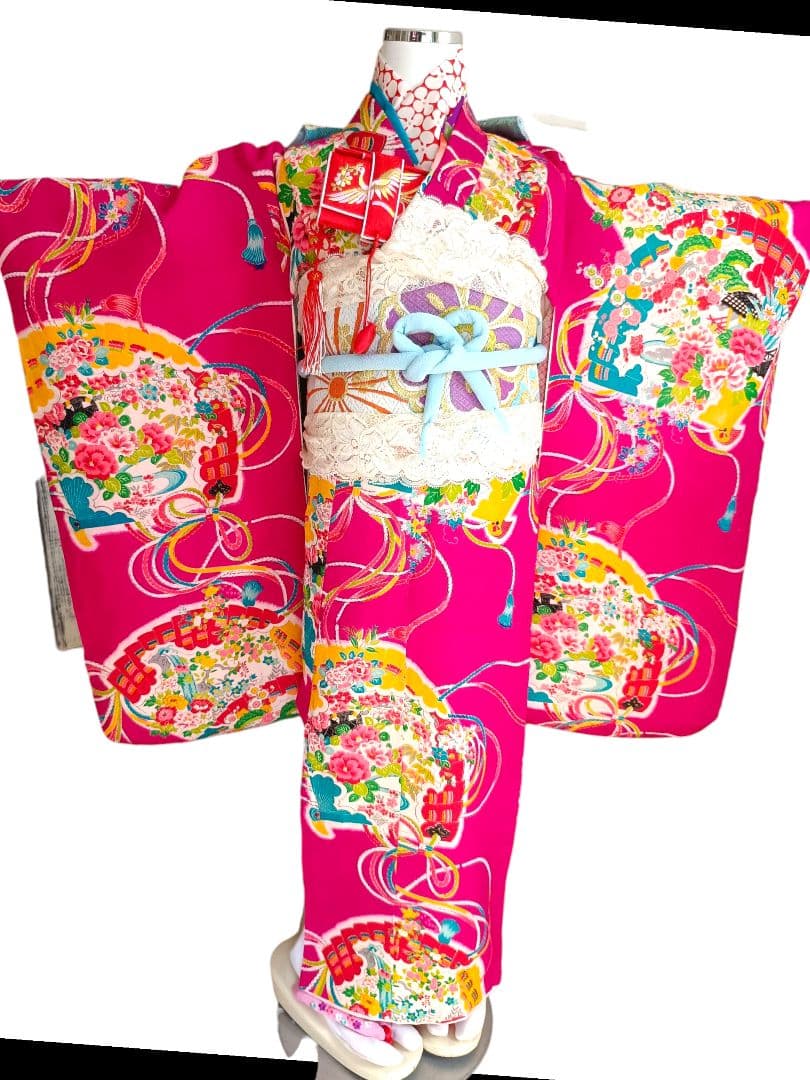 アンティークマゼンダピンクの着物にだらり帯☆七五三フルセット