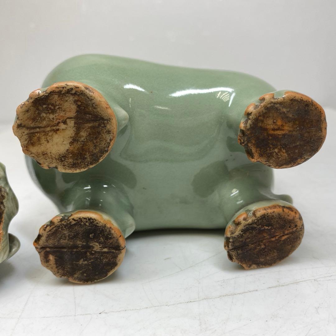 中国明時代　七官青磁　獅子　幅約11.2㎝　トコカ　東さ7-0629☆2F