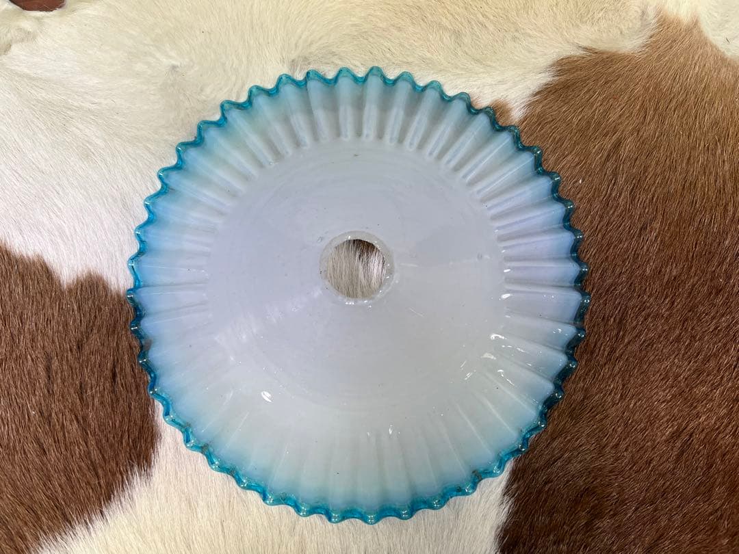 乳白 青色 色硝子 電傘 電笠 シェードランプ 氷コップ アンティーク