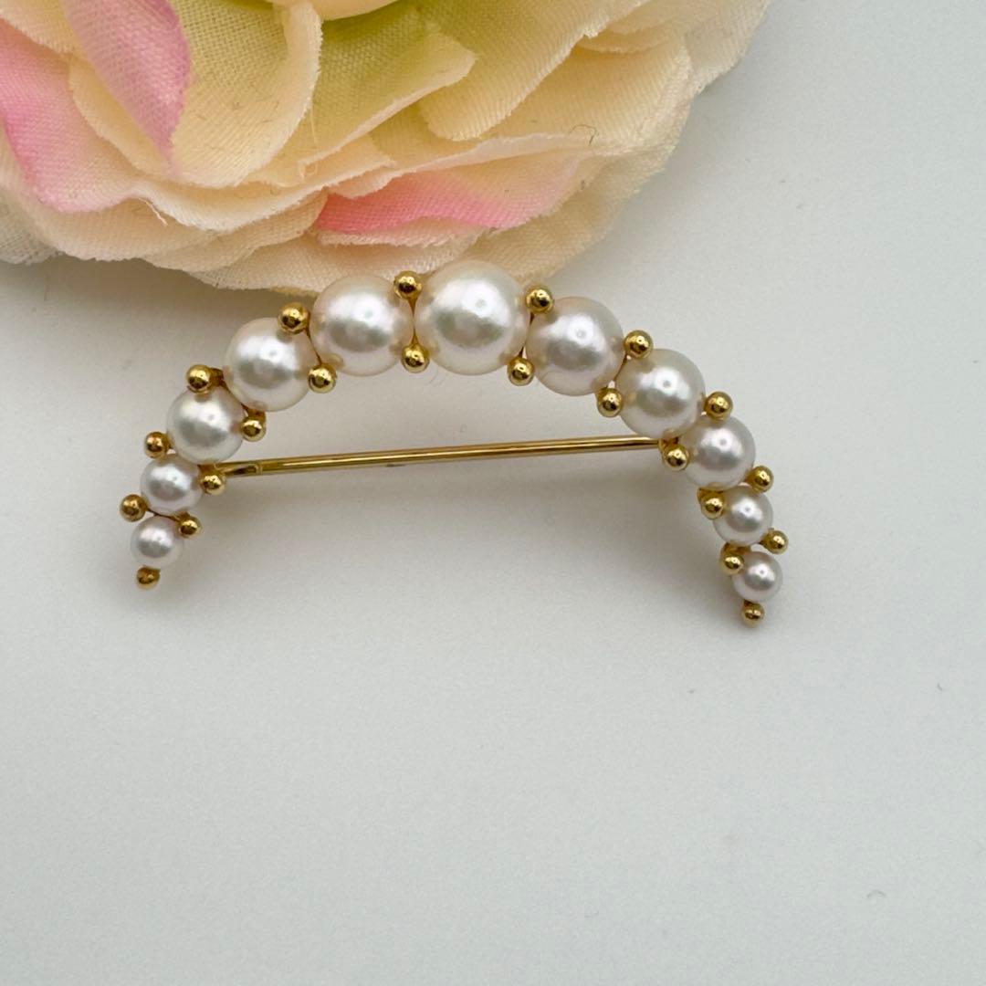 ○✨美品✨ミキモト アコヤ真珠三日月ブローチk18