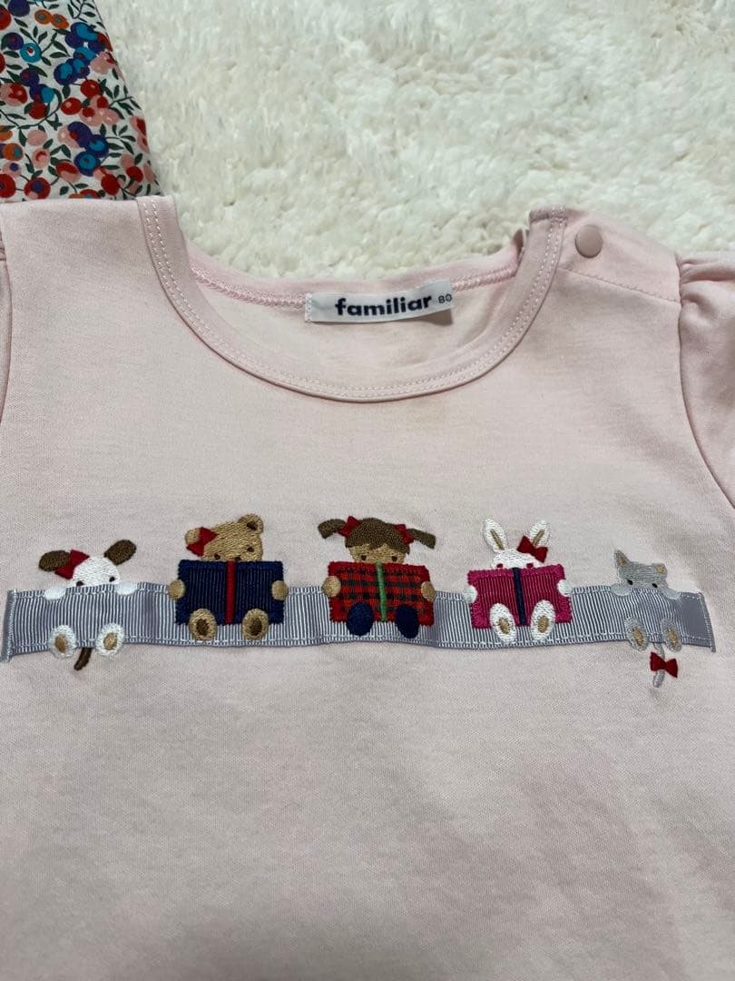 familiar ピンクTシャツ 列車デザイン 80センチ