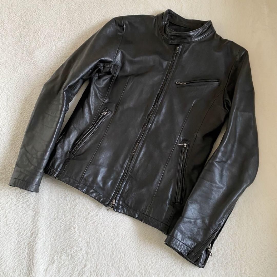 ゴスタールジフーガ 馬革 シングルライダース 総柄 裏地　レザージャケット　黒