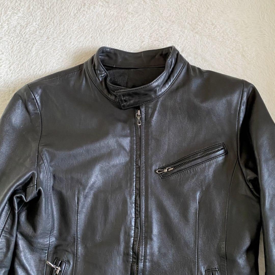 ゴスタールジフーガ 馬革 シングルライダース 総柄 裏地　レザージャケット　黒