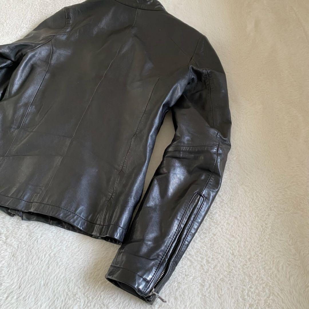 ゴスタールジフーガ 馬革 シングルライダース 総柄 裏地　レザージャケット　黒