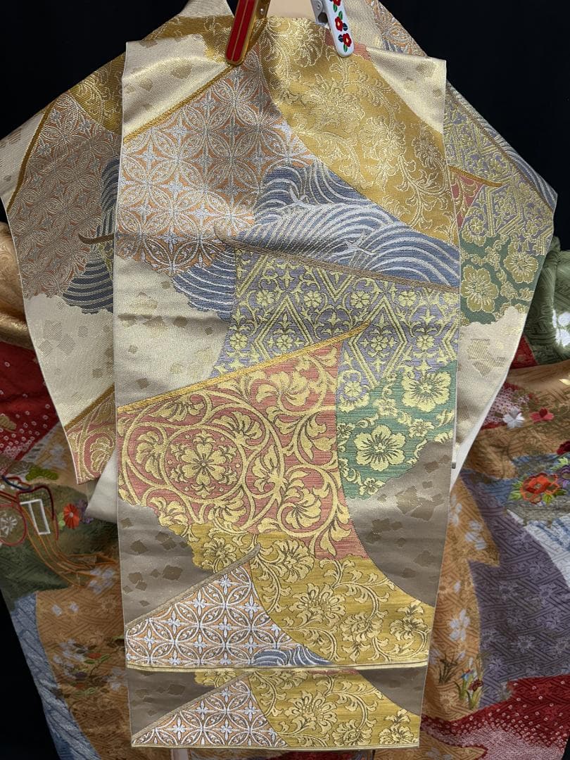 逸品 千總 桶絞り 刺繍 薄黄色オレンジ地染め分け振袖 単品