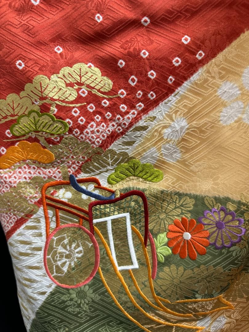 逸品 千總 桶絞り 刺繍 薄黄色オレンジ地染め分け振袖 単品