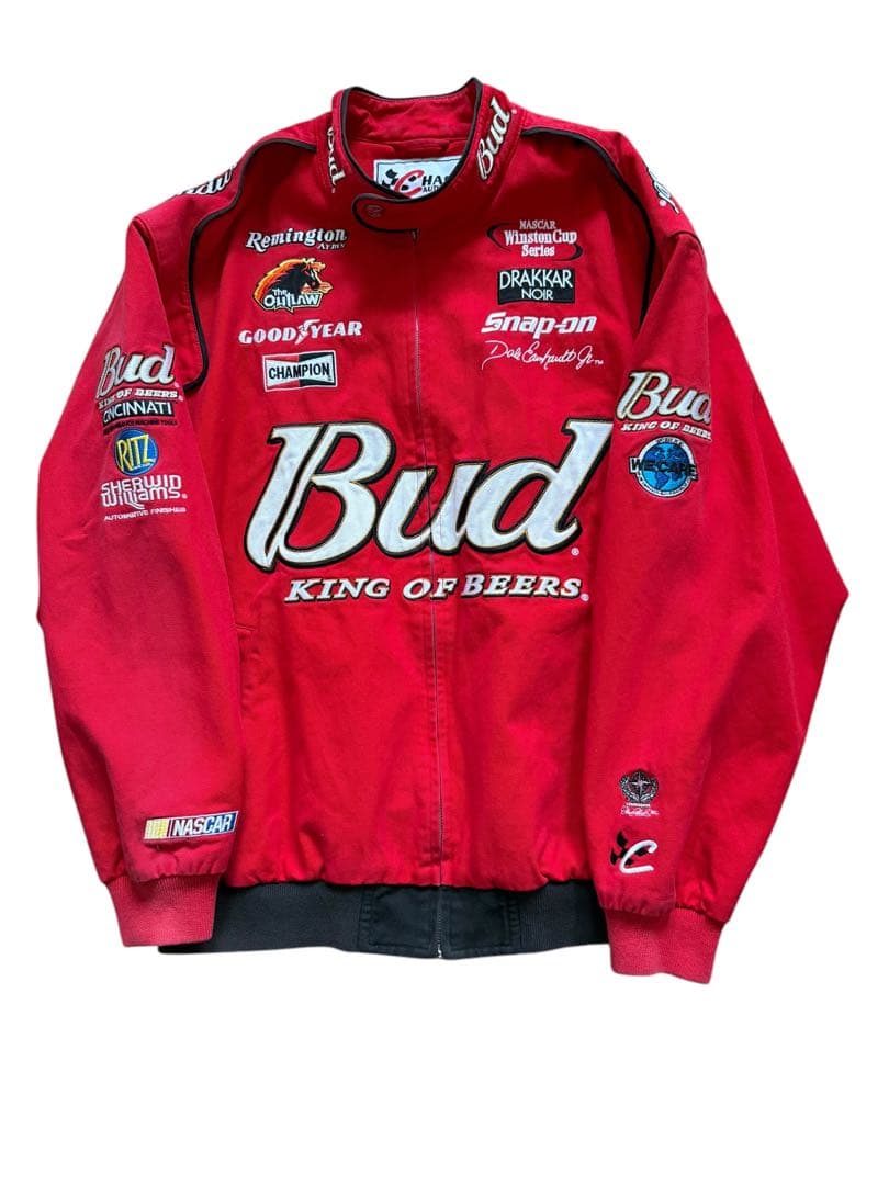 【人気デザイン】Budweiser × NASCAR レーシングジャケット 古着