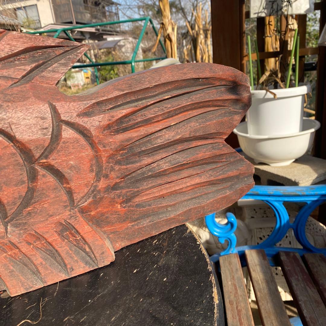 特大魚板　魚鼓　魚鐘　年代物　アンティーク　インテリア　幅83cm