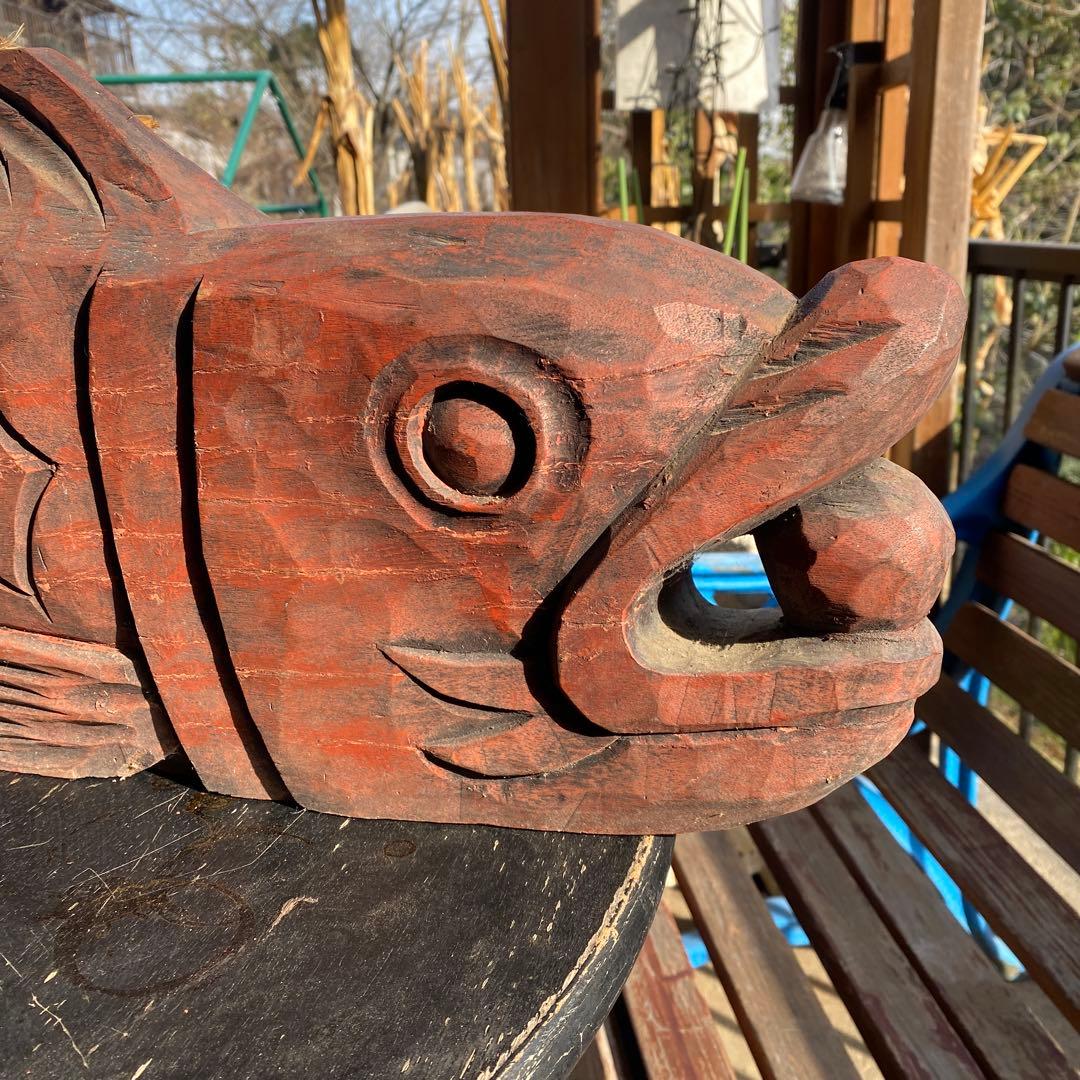 特大魚板　魚鼓　魚鐘　年代物　アンティーク　インテリア　幅83cm