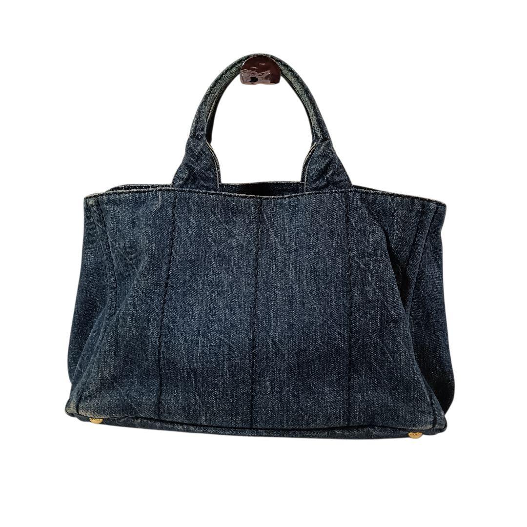 美品 正規品 PRADA プラダ ハンドバッグ カナパ デニム 三角ロゴ ブルー