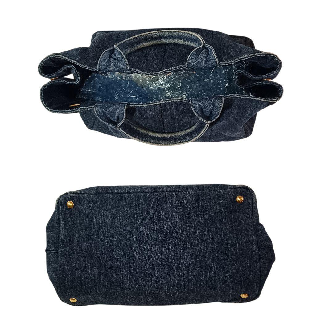 美品 正規品 PRADA プラダ ハンドバッグ カナパ デニム 三角ロゴ ブルー