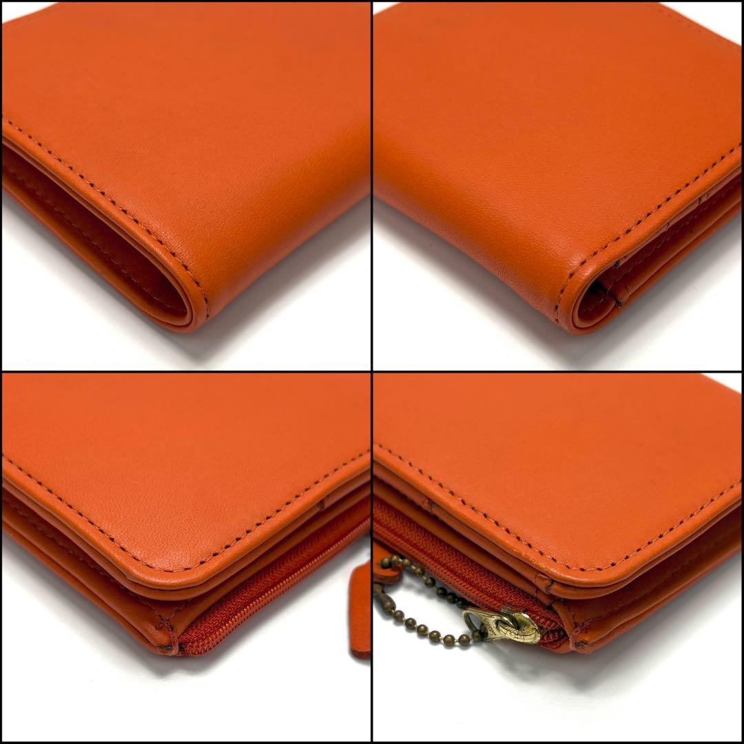 極希少　COACH　コーチ　２つ折り財布　コンパクト　グラブタンレザー　オレンジ