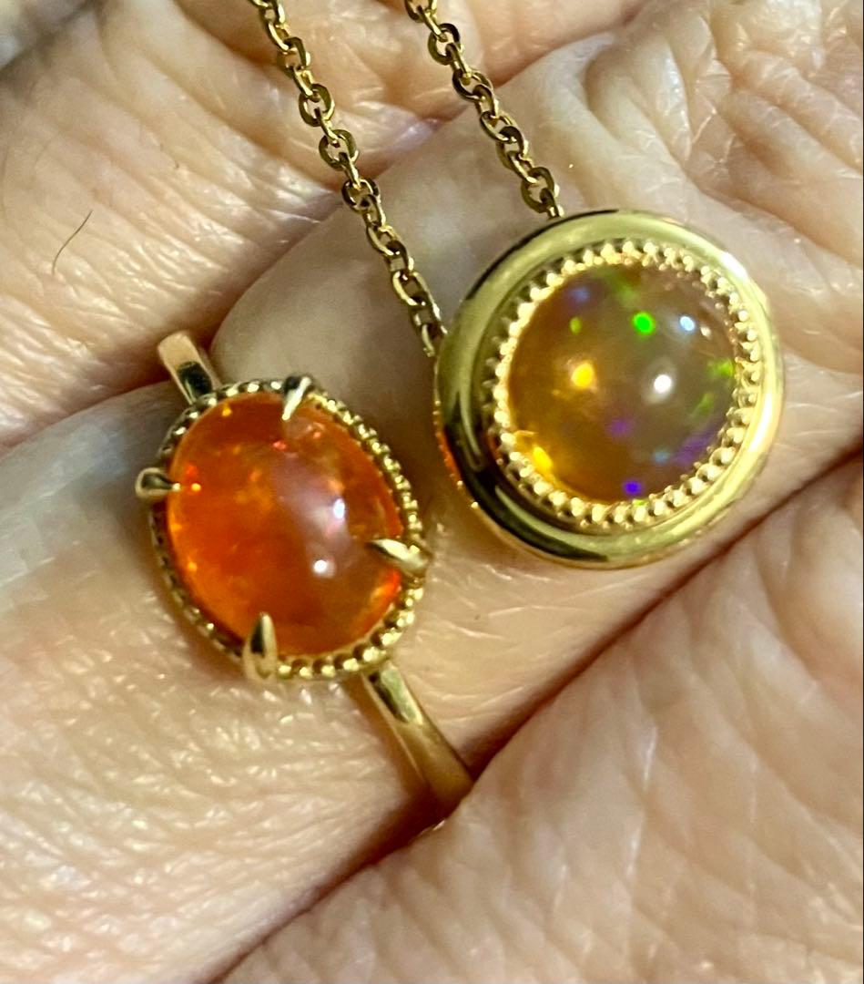 無*き様 K18＊ルシェル＊燃えるようなファイアーオパールリングてす