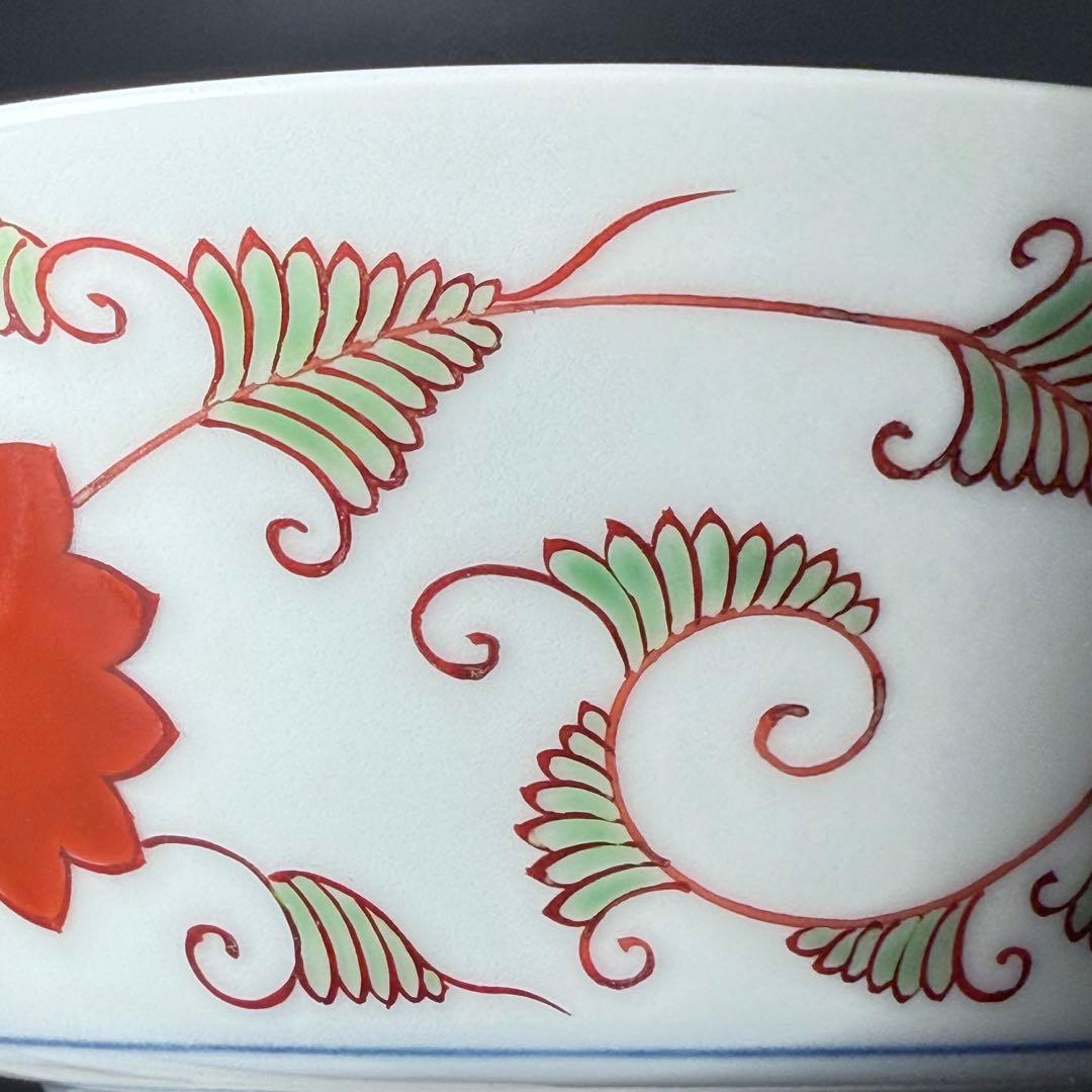 十二代　今右衛門造　錦　赤玉絵菓子器　共箱　栞　約19cm　保管品