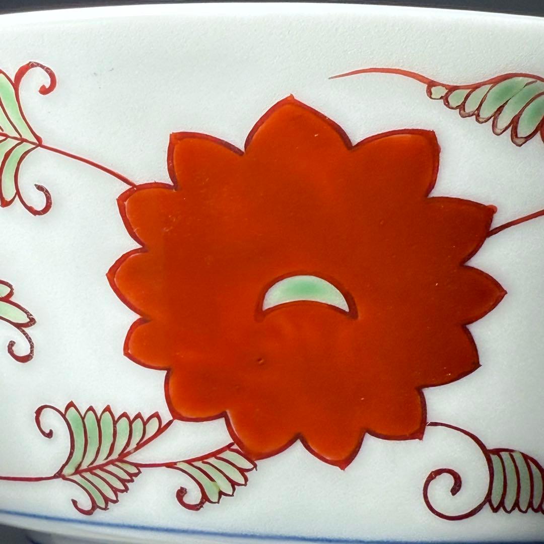 十二代　今右衛門造　錦　赤玉絵菓子器　共箱　栞　約19cm　保管品