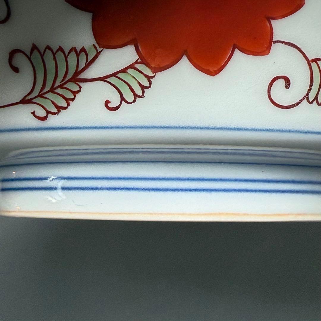 十二代　今右衛門造　錦　赤玉絵菓子器　共箱　栞　約19cm　保管品