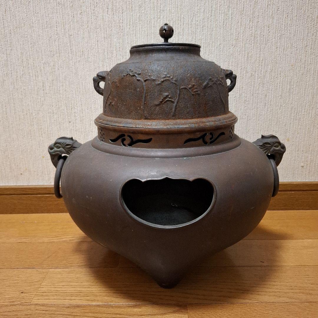 茶道具 鬼面風炉 唐銅 丸釜　箱なし