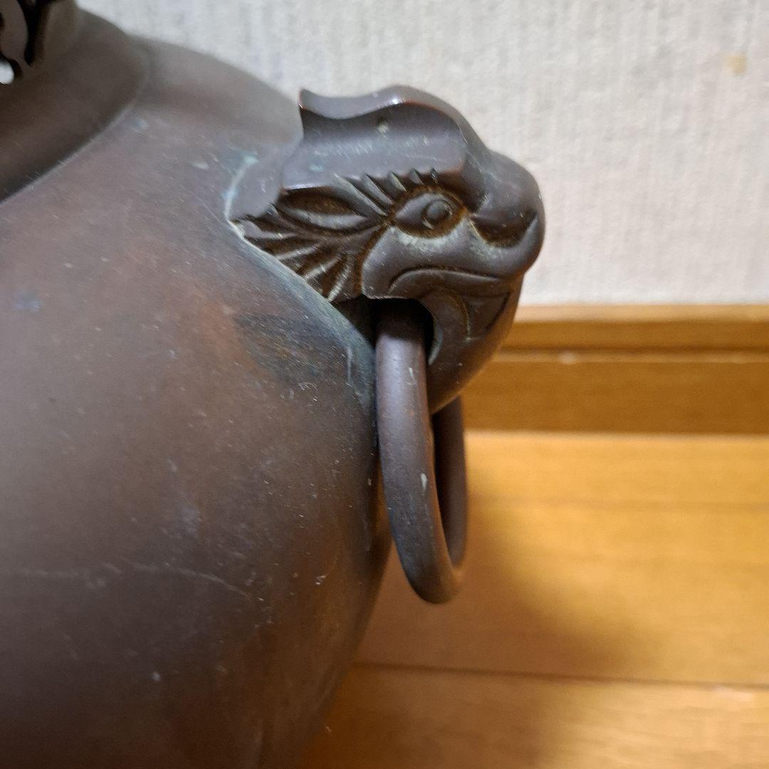 茶道具 鬼面風炉 唐銅 丸釜　箱なし