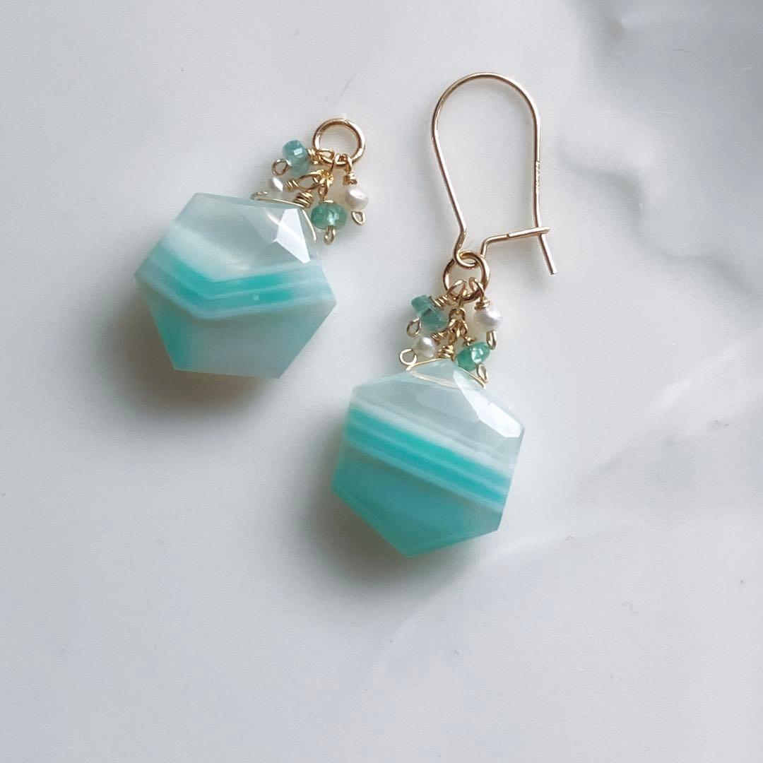 Kaya◆カラーバンデットアゲート×エメラルド×淡水パールチャーム