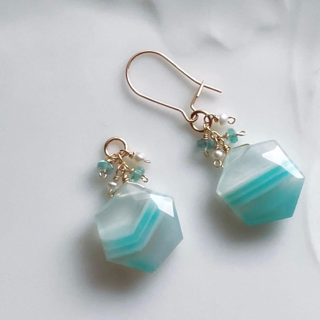 Kaya◆カラーバンデットアゲート×エメラルド×淡水パールチャーム