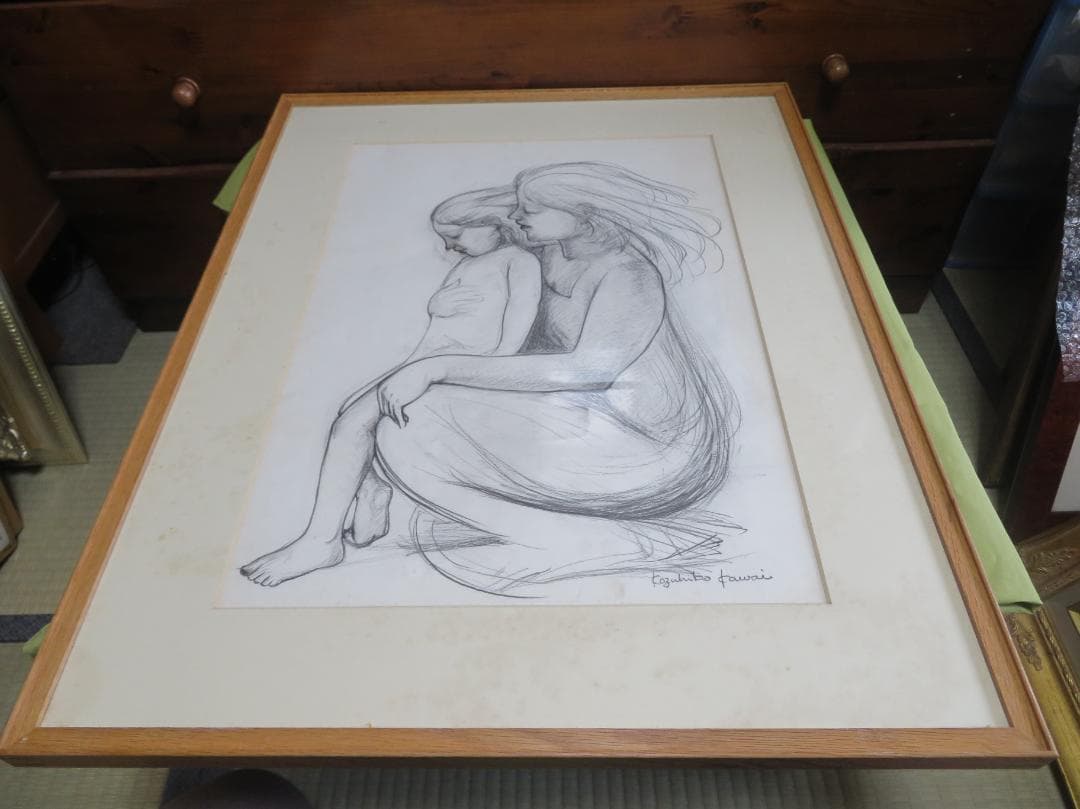 ◆かわいかずひこ 「母子像」　ドローイング　直筆◆