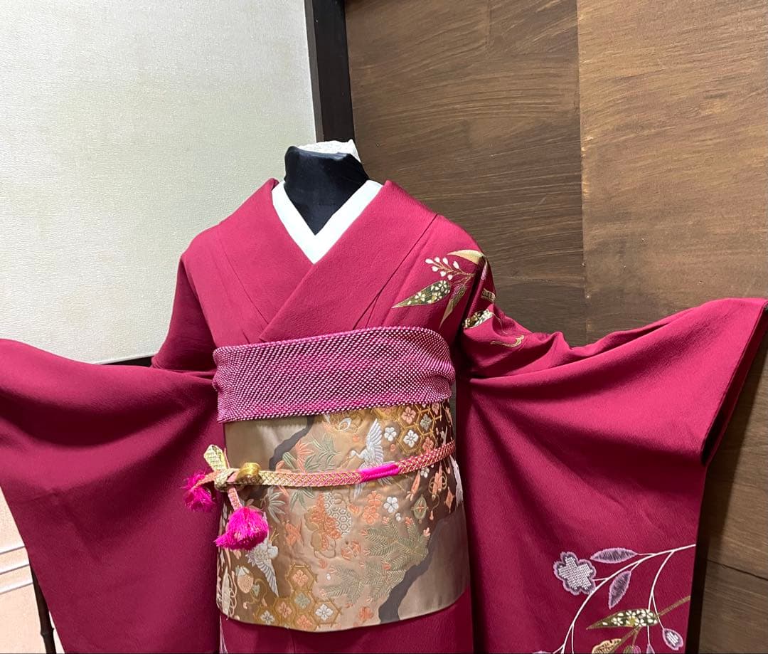 振袖 フルセット6点サイズM〜Ｌ刺繍　吉祥花蝶文　暈し染め　金糸　金彩　正絹