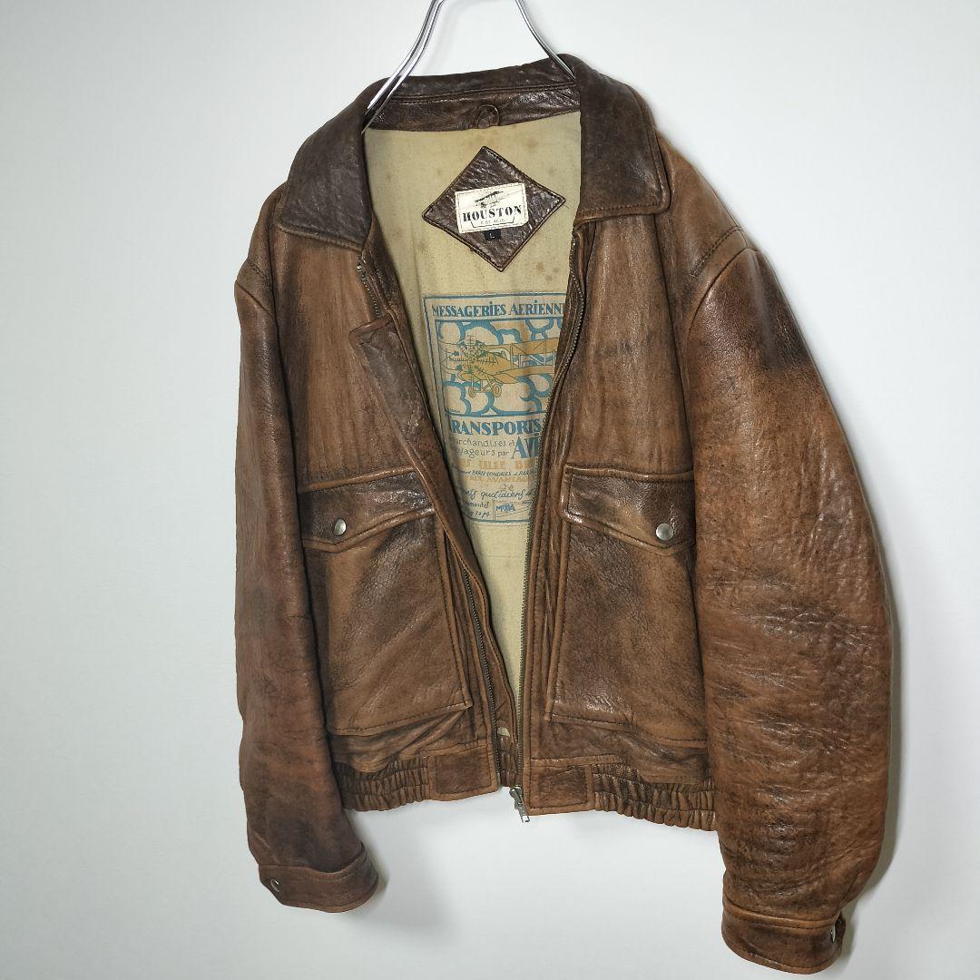 Houston ヒューストン ヴィンテージ フェード ラムレザー ジャケット L