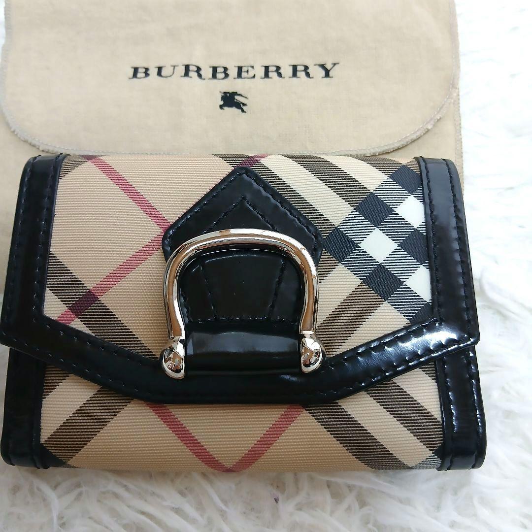 【BURBERRY】ノバチェック　PVC　レザー　ゴールド金具　３つ折り財布