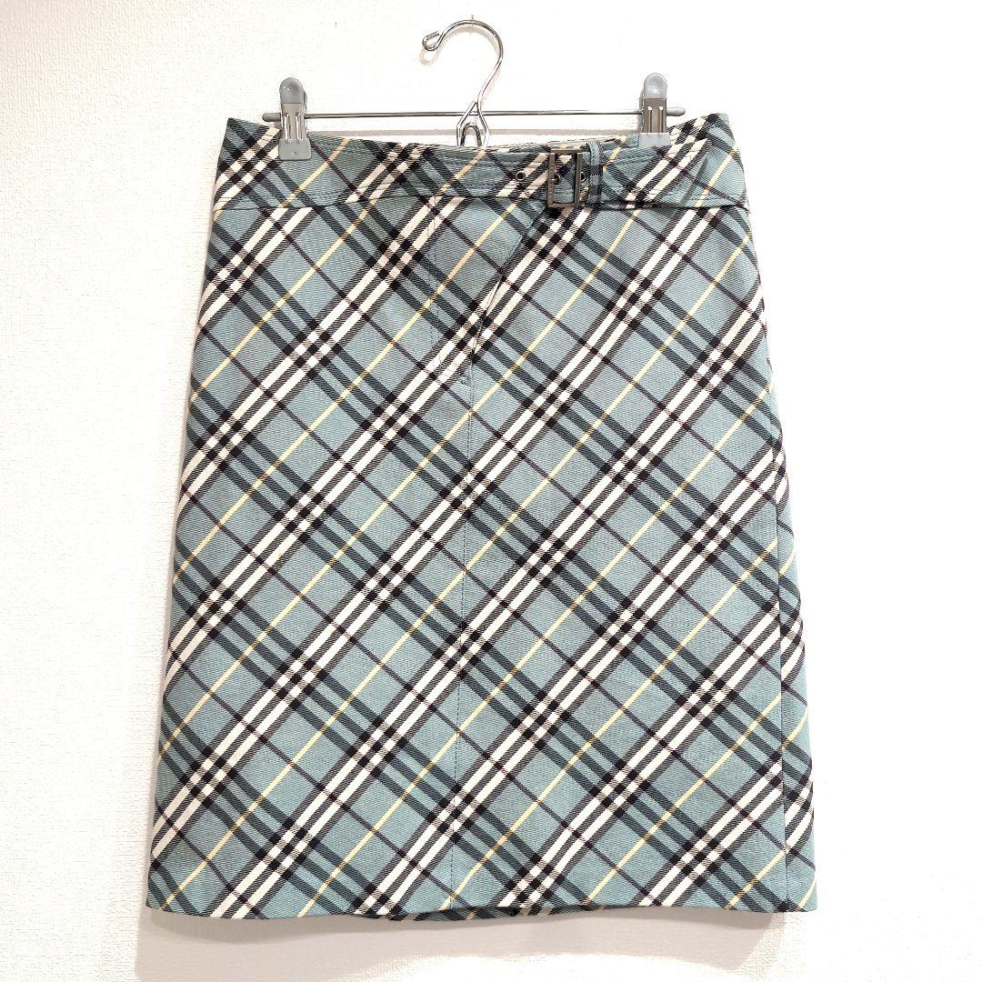 ✨美品 バーバリー ブルーレーベル 水色 チェック柄 ひざ丈スカート ベルト付き