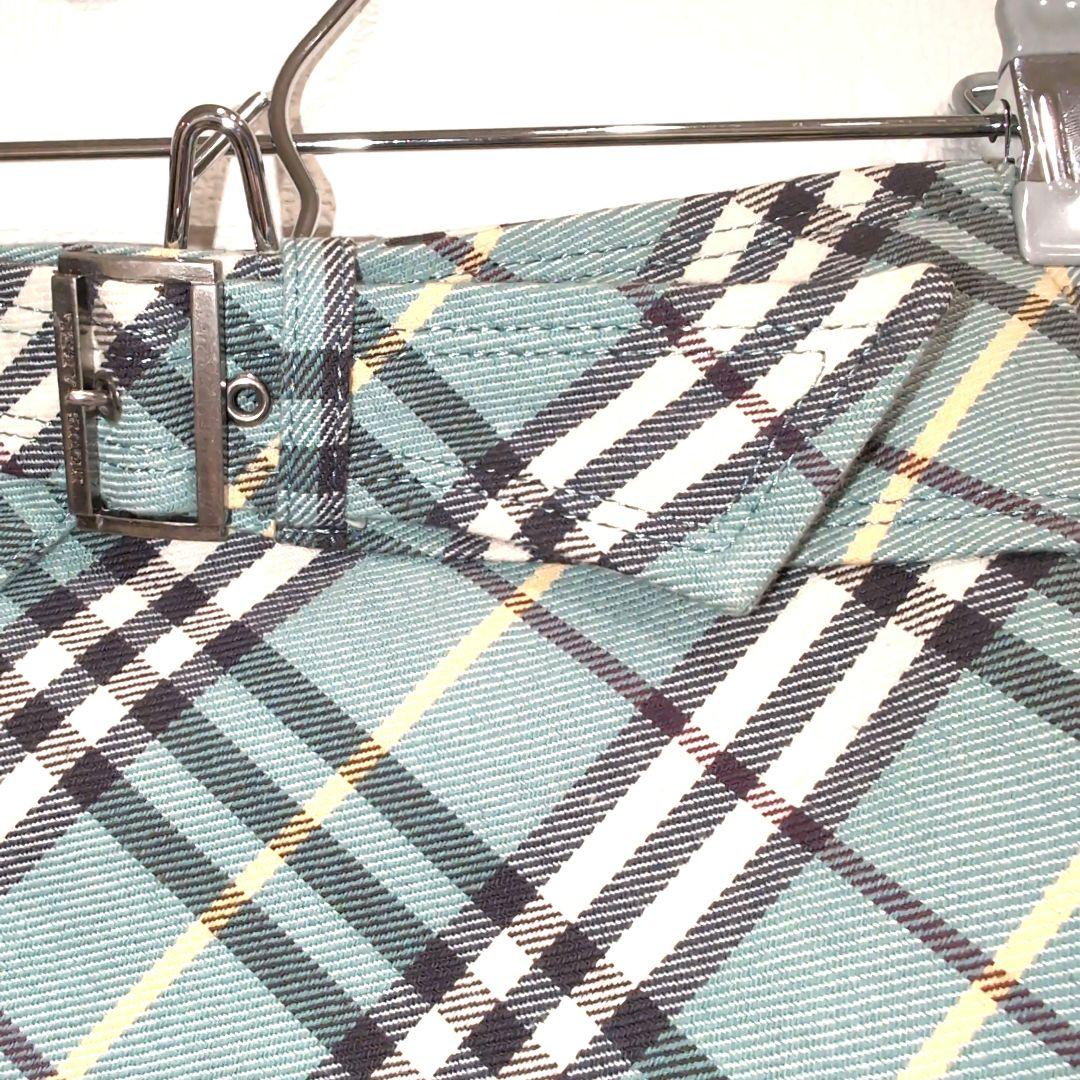 ✨美品 バーバリー ブルーレーベル 水色 チェック柄 ひざ丈スカート ベルト付き