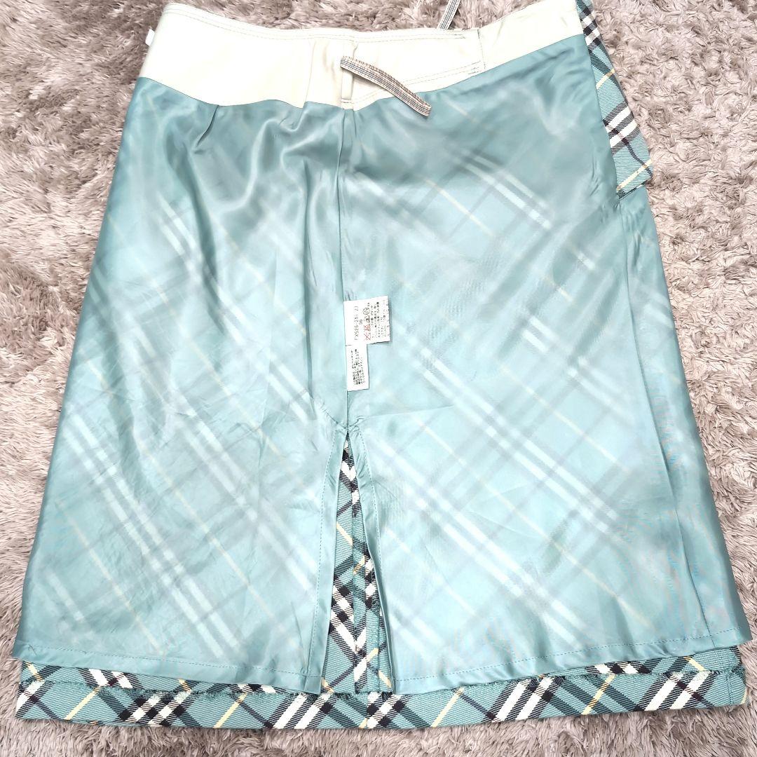 ✨美品 バーバリー ブルーレーベル 水色 チェック柄 ひざ丈スカート ベルト付き