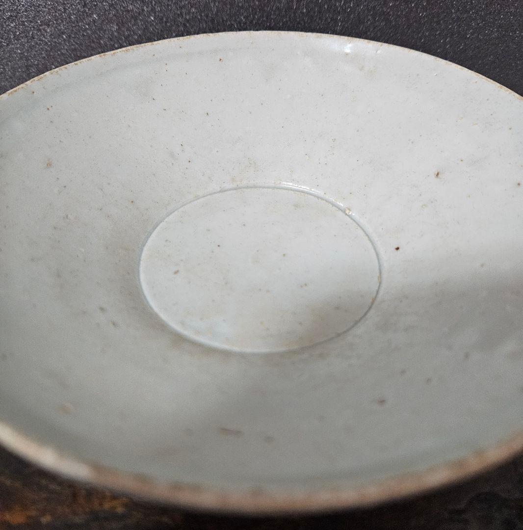 李氏朝鮮時代　半島古陶磁器　半島古美術 李朝白磁　平茶碗　夏茶碗　約16.1cm