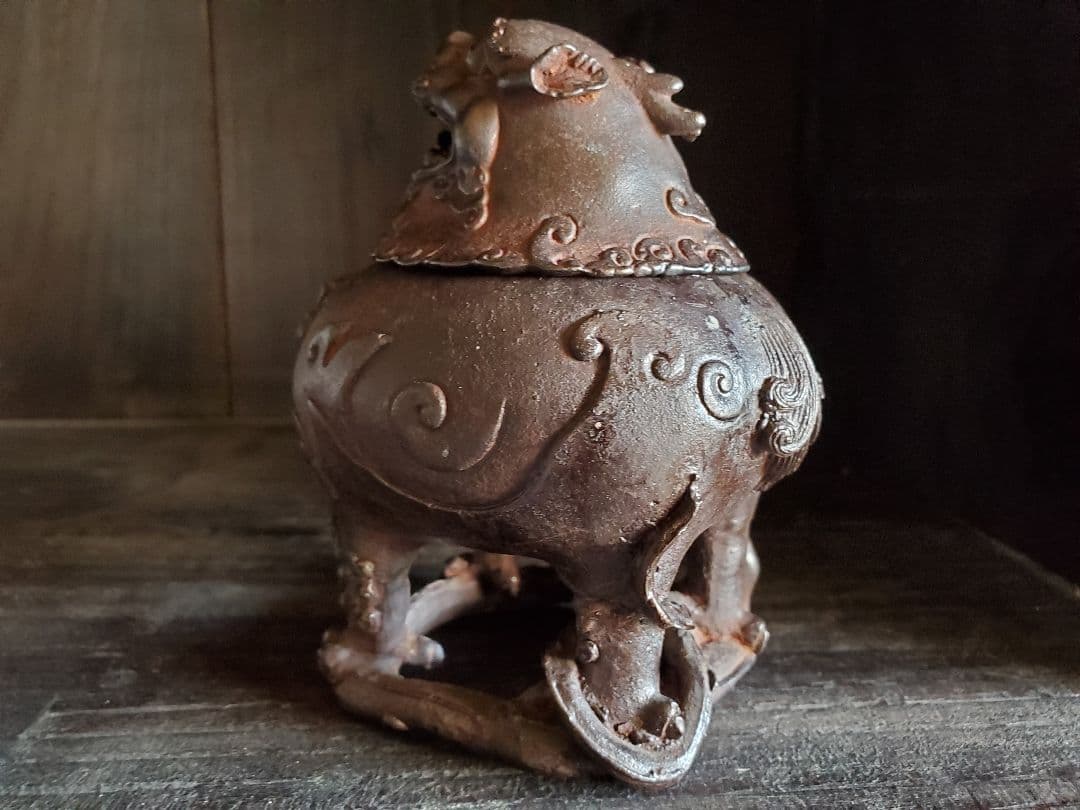 骨董　獅子香炉　金属製　乾隆年製　アンティーク