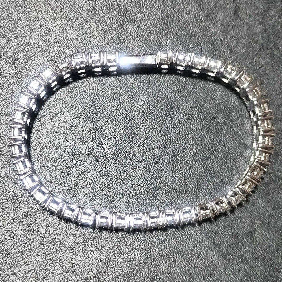 エメラルドカット　モアサナイトダイヤ　シルバー　ブレスレット　アクセサリー