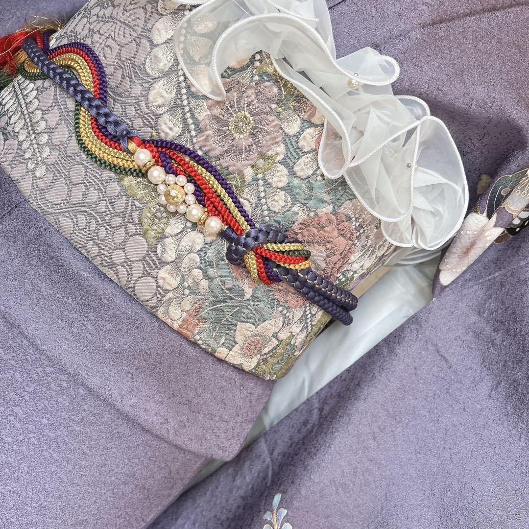 振袖　フルセット　正絹　辻が花　帯　襟　レース　薄紫　成人式　m3